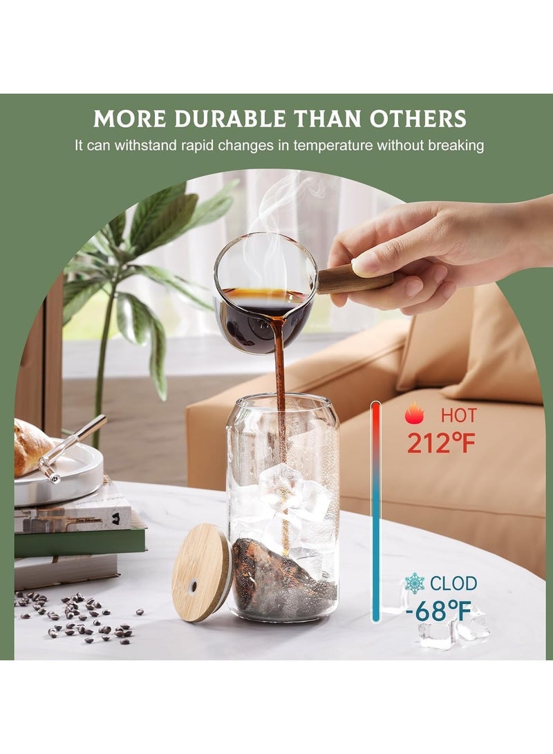 Drinking Glasses with Bamboo Lids and Glass Straw, 500ml Glass Cups, Tumbler Cup Ideal For Tea, Soda, Iced Coffee (10pc, 500ml)