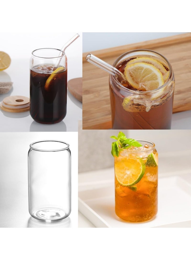 Drinking Glasses with Bamboo Lids and Glass Straw, 500ml Glass Cups, Tumbler Cup Ideal For Tea, Soda, Iced Coffee (9pc, 500ml)
