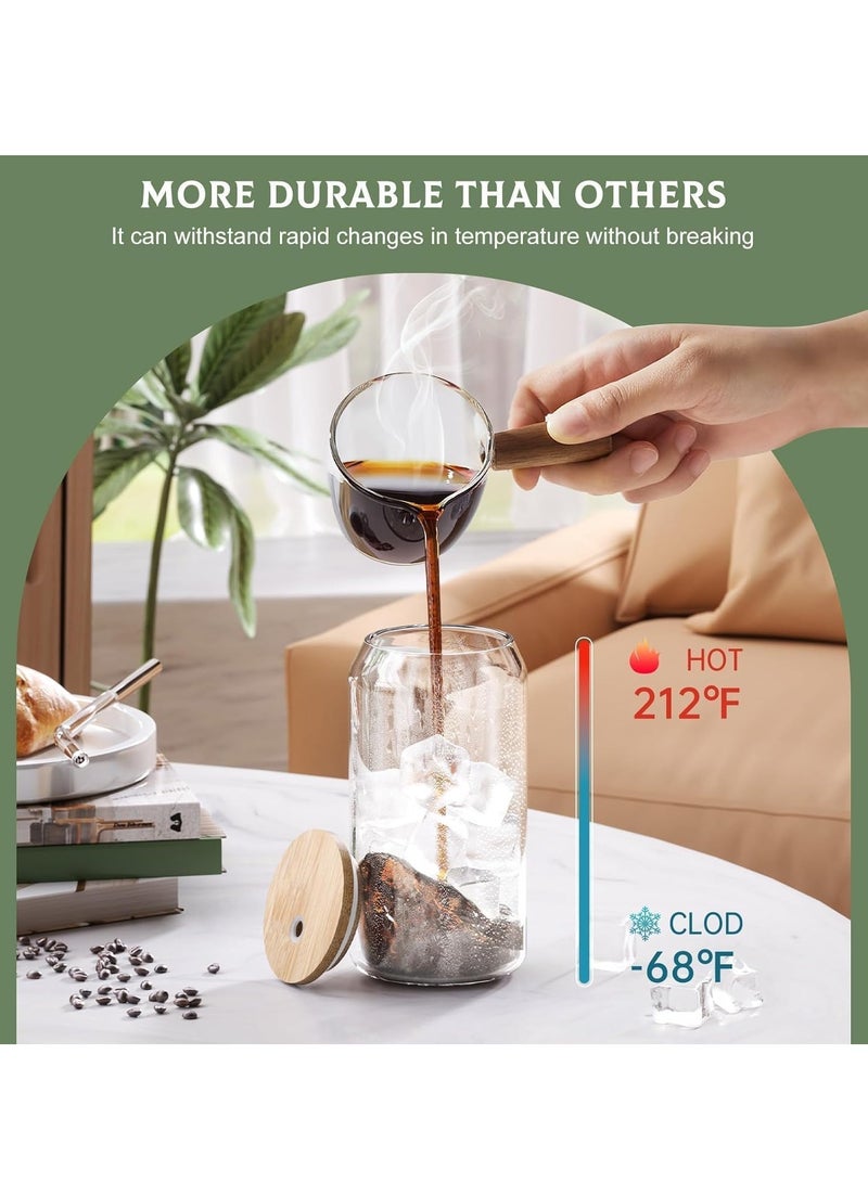 Drinking Glasses with Bamboo Lids and Glass Straw, 500ml Glass Cups, Tumbler Cup Ideal For Tea, Soda, Iced Coffee (9pc, 500ml)