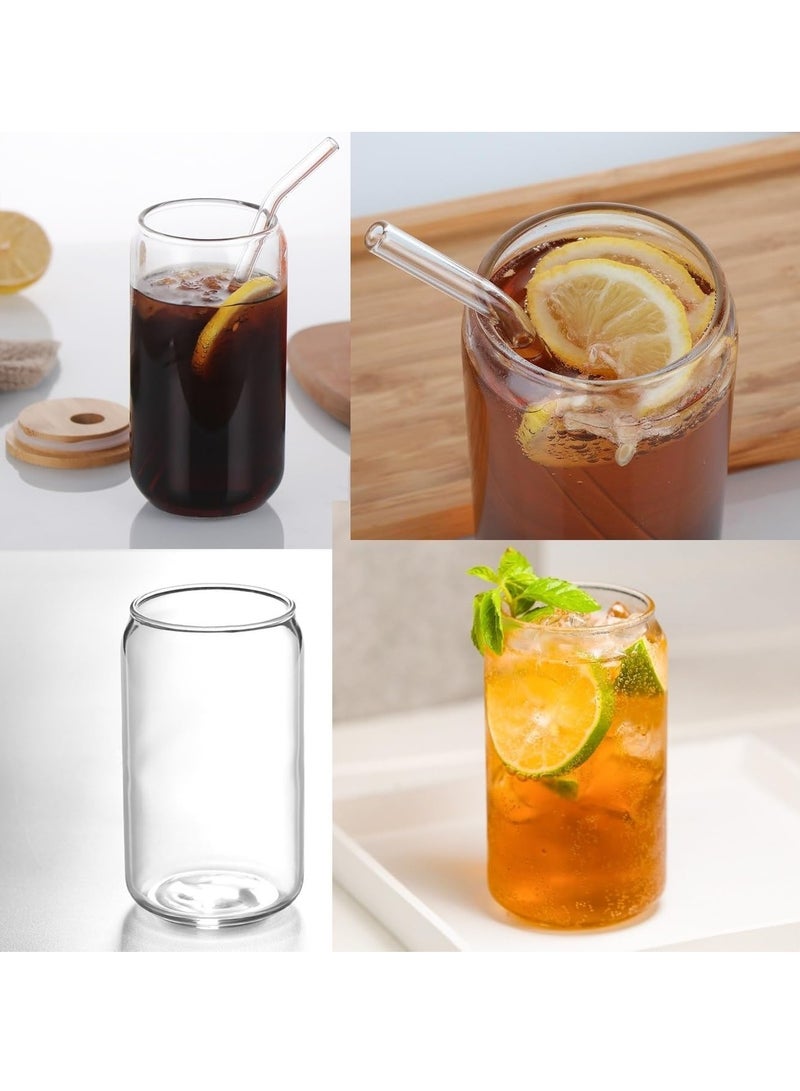 Drinking Glasses with Bamboo Lids and Glass Straw, 500ml Glass Cups, Tumbler Cup Ideal For Tea, Soda, Iced Coffee (4pc, 500ml)