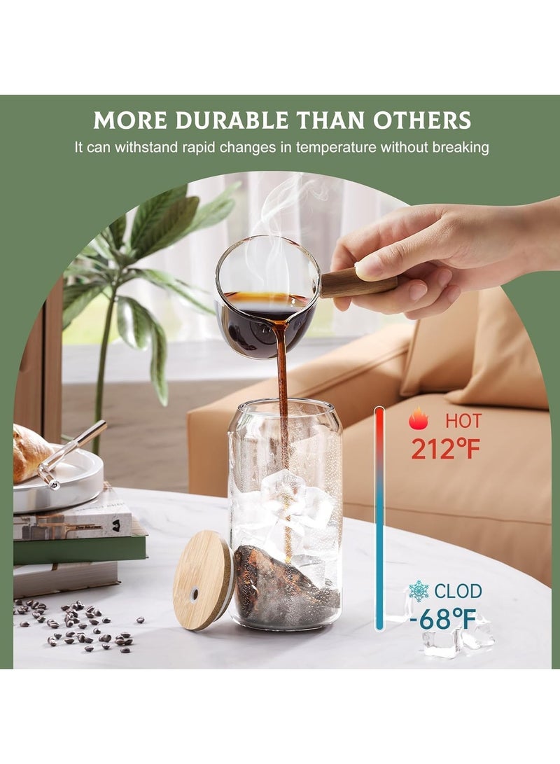 Drinking Glasses with Bamboo Lids and Glass Straw, 500ml Glass Cups, Tumbler Cup Ideal For Tea, Soda, Iced Coffee (4pc, 500ml)