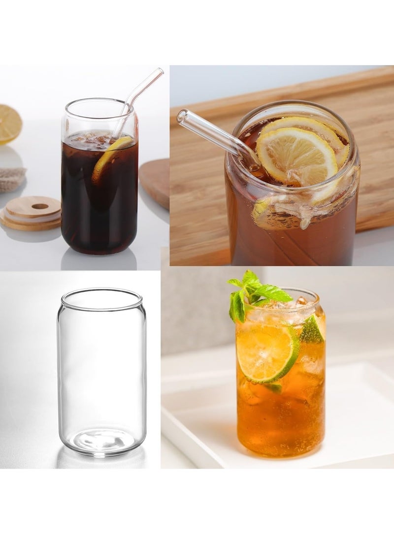 Drinking Glasses with Bamboo Lids and Glass Straw, 500ml Glass Cups, Tumbler Cup Ideal For Tea, Soda, Iced Coffee (8pc, 500ml)
