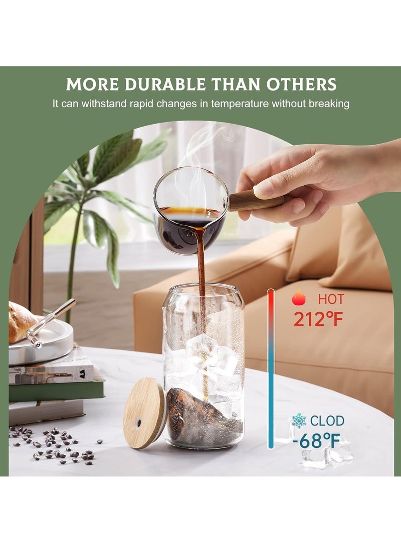 Drinking Glasses with Bamboo Lids and Glass Straw, 500ml Glass Cups, Tumbler Cup Ideal For Tea, Soda, Iced Coffee (8pc, 500ml)
