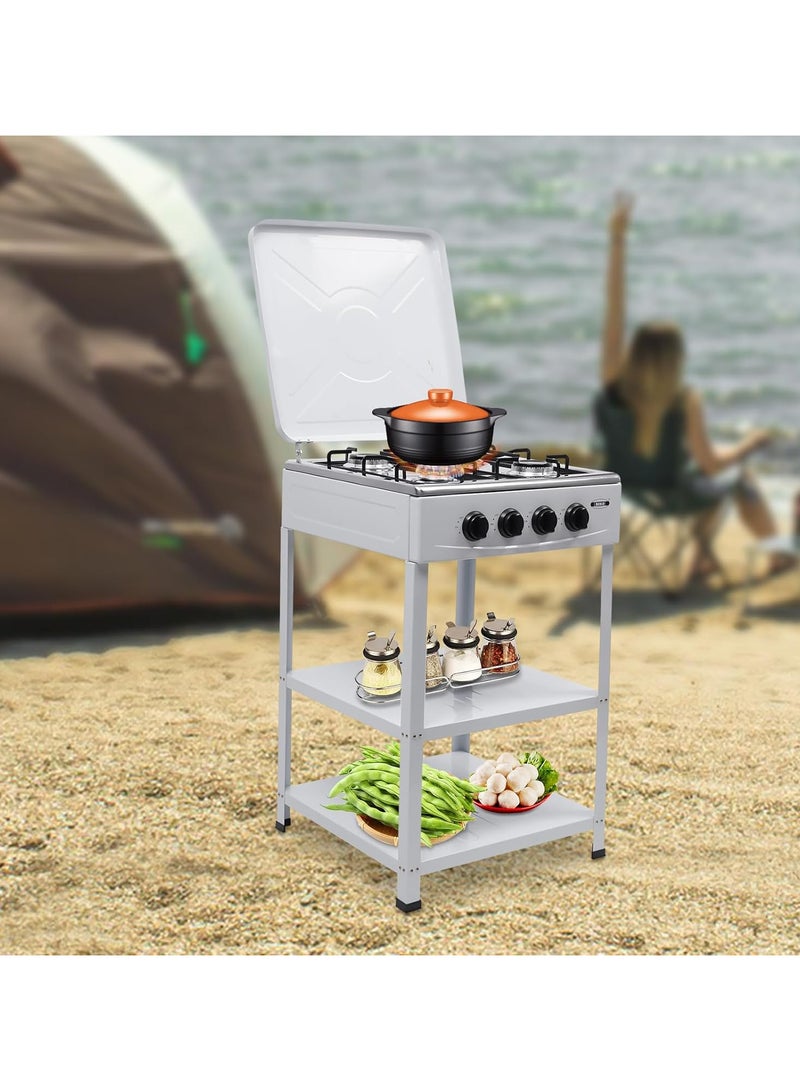 4 Burner Gas Stove, Portable Propane Stove with Support Leg Bracket & Wind Blocking Cover Adapter, Manual Ignition Camping Stove, Suitable for Home, RV, Apartment