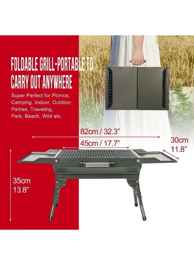 Foldable Camping Barbecue Grill for Family Home Outdoor Heavy Duty Folding Charcoal Barbecue Cooking Grill Picnic Accessories