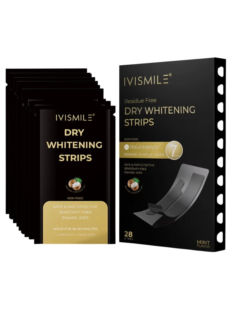 Residue Free Dry Whitening Strips 14 Treatments 28 Strips Dry Coconut Whitening Strips with Mint Safe Effective No Residue Whiten Teeth Strips Remove Tea Coffee and Food Stains PAP + Strips