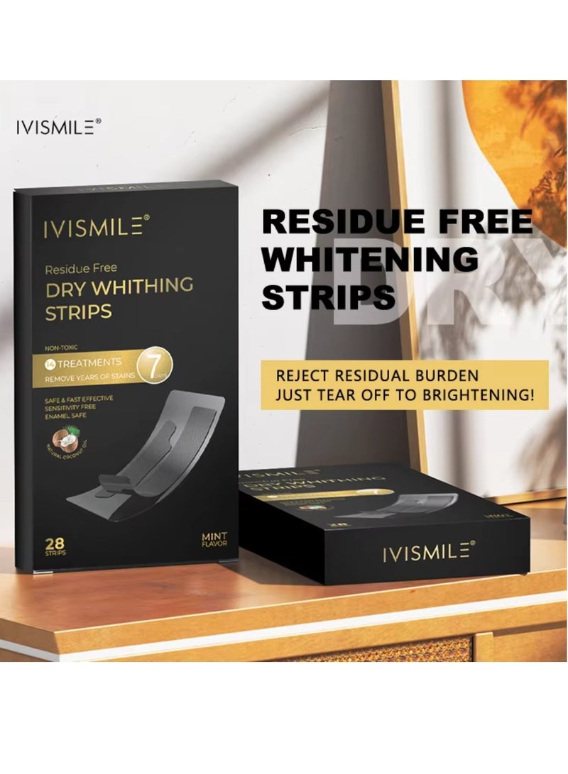 Residue Free Dry Whitening Strips 14 Treatments 28 Strips Dry Coconut Whitening Strips with Mint Safe Effective No Residue Whiten Teeth Strips Remove Tea Coffee and Food Stains PAP + Strips