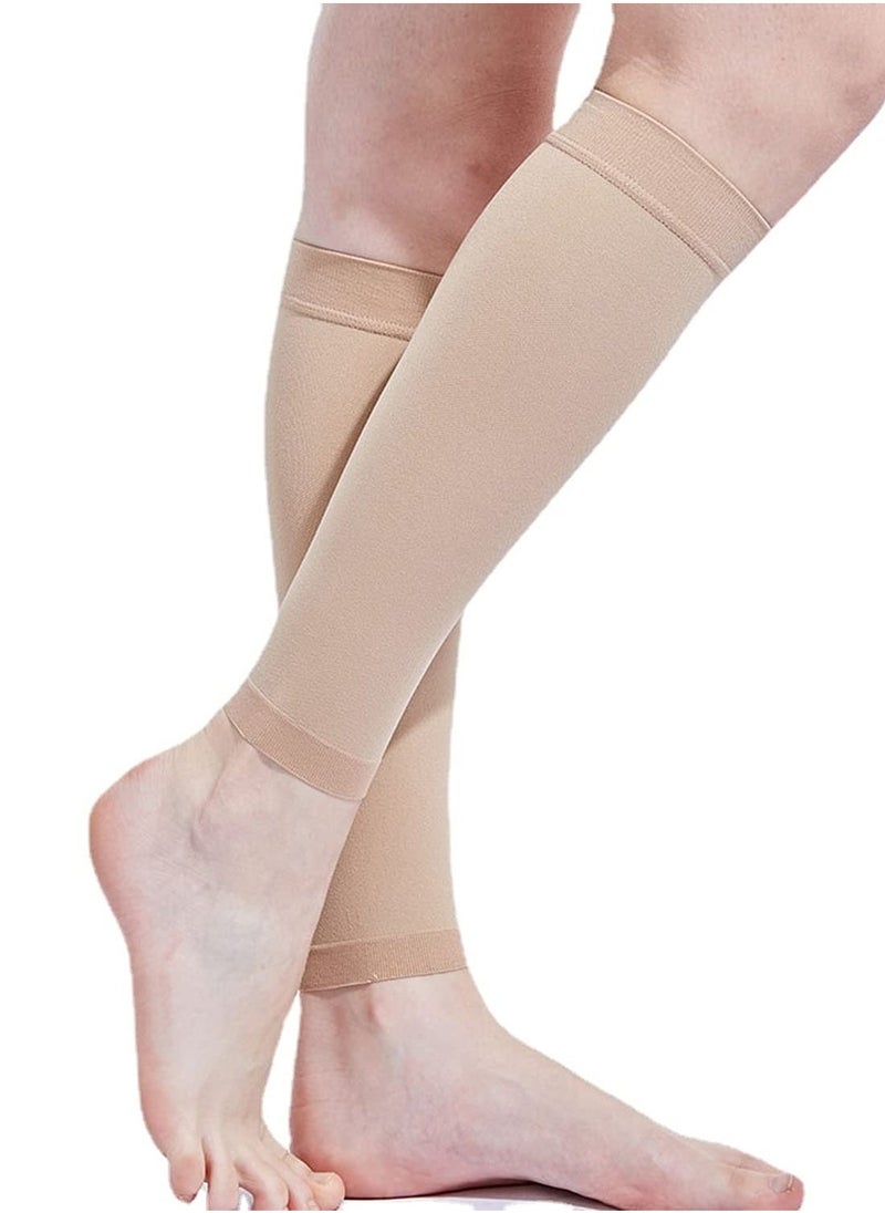 Compression Socks, Calf Compression Sleeve Women Footless Skin-Colored Calf Support Mid-Calf Health Stretch Socks for Men and Women Shin Splints Varicose Vein Recovery (1 Pair, 34-40mm)