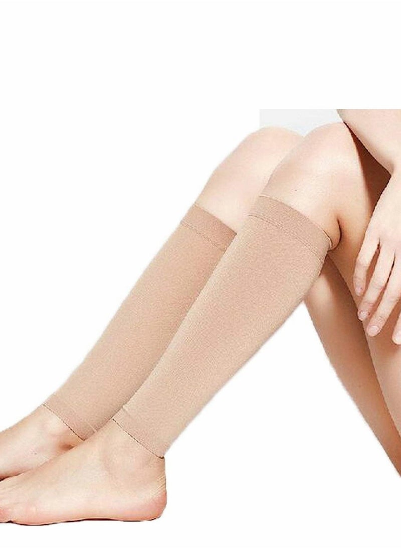 Compression Socks, Calf Compression Sleeve Women Footless Skin-Colored Calf Support Mid-Calf Health Stretch Socks for Men and Women Shin Splints Varicose Vein Recovery (1 Pair, 34-40mm)