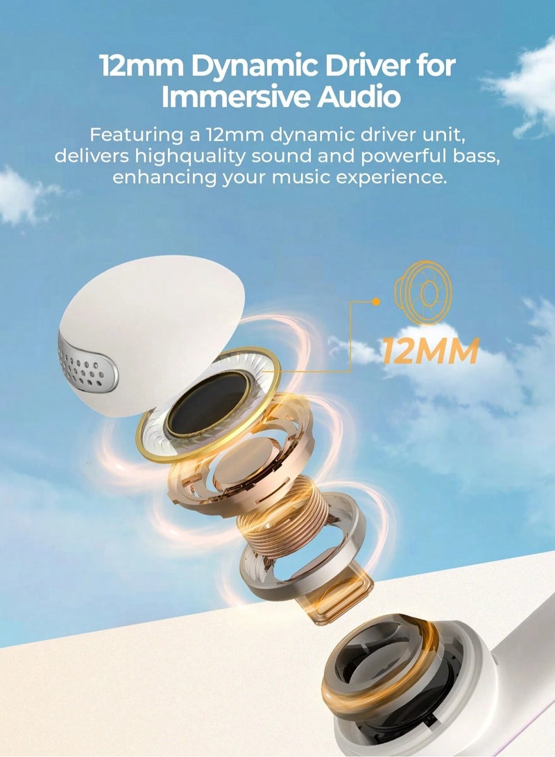 Open-Ear Clip Headphones with Bluetooth V5.3, Dual Microphones, and High-Quality Stereo Sound, AI Call Noise Cancellation for Clear Calls, Earbud and Ear Hook Design, IPX4 Waterproof Rating, 23 Hours of Playtime with Charging Case, Type-C Charging, and Smart touch controls- Beige