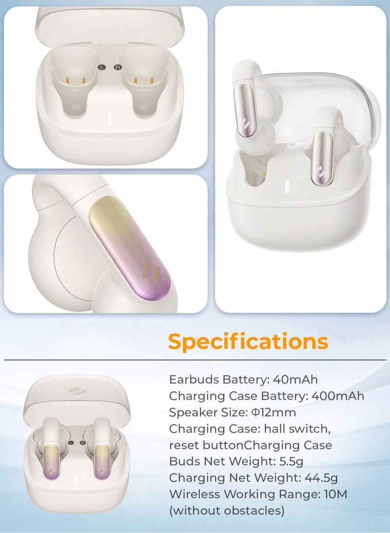 Open-Ear Clip Headphones with Bluetooth V5.3, Dual Microphones, and High-Quality Stereo Sound, AI Call Noise Cancellation for Clear Calls, Earbud and Ear Hook Design, IPX4 Waterproof Rating, 23 Hours of Playtime with Charging Case, Type-C Charging, and Smart touch controls- Beige