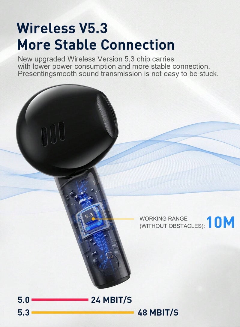 TWS Wireless Bluetooth 5.3 Earphones: Smart Touch Control, Transparent Design, and Immersive Stereo Sound. Enjoy Clear Audio for Up to 20 Hours Playtime. Lightweight & Comfortable Fit with Type-C Port. Perfect Gift for Music Lovers & Gamers, Compatible with iOS & Android- Black