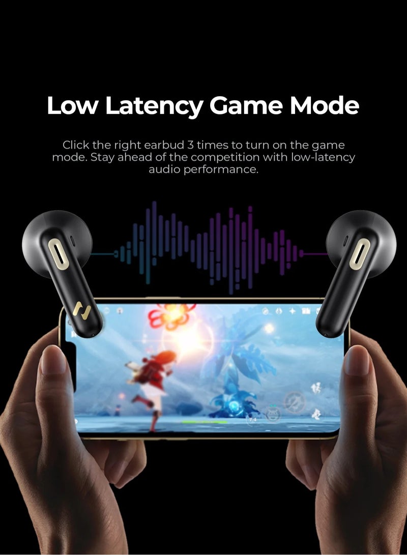 Premium TWS Earbuds with Smart Touch Control, Bluetooth 5.3, Low Latency 60ms Game Mode, Immersive Sound, Dual Microphone ENC for Clear Calls, Perfect for Gaming, Music, and Calls, Compatible with Laptop, iOS & Android Devices - Wireless Bluetooth Earphones- Black