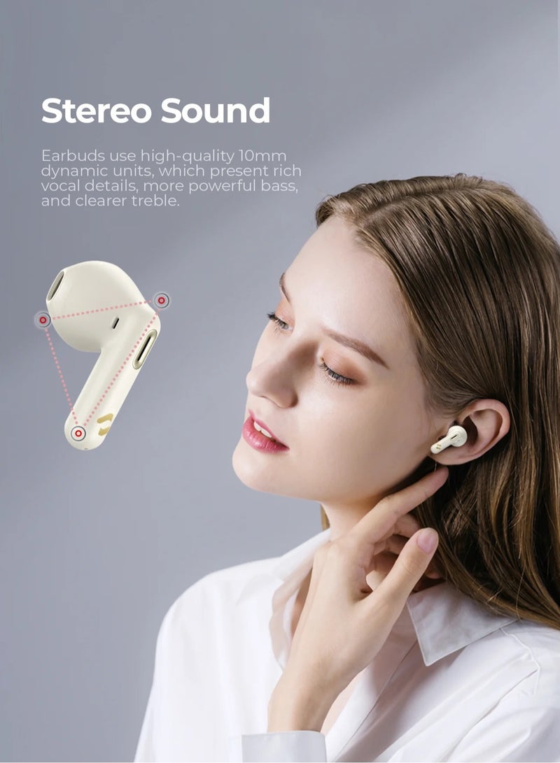 Premium TWS Earbuds with Smart Touch Control, Bluetooth 5.3, Low Latency 60ms Game Mode, Immersive Sound, Dual Microphone ENC for Clear Calls, Perfect for Gaming, Music, and Calls, Compatible with Laptop, iOS & Android Devices - Wireless Bluetooth Earphones- Beige