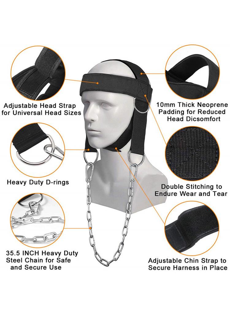 Head And Neck Trainer Head Exerciser Builder Support With Adjustable Neck Strap And Steel Chain For Weight Lifting Neck Strengthening And Resistance Training
