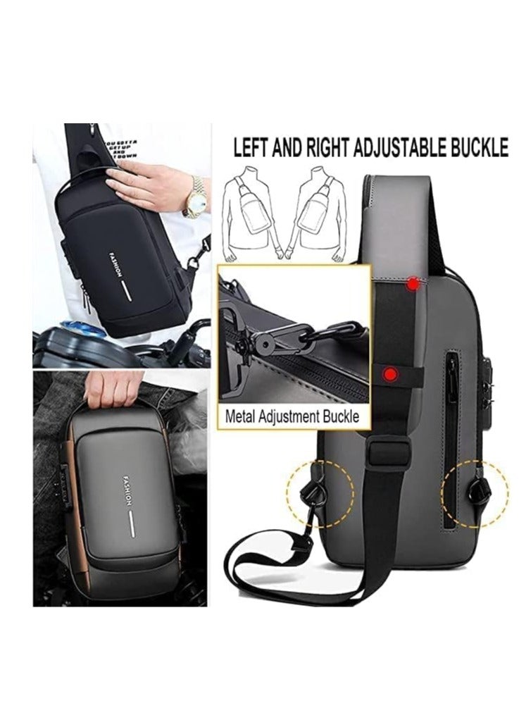 Crossbody Sling Bag Shoulder Backpack, Anti-theft Chest Waterproof Bag One Strap Sling Bags with USB Charging Port for Hiking Cycling Travelling Outdoor.  ( Black )