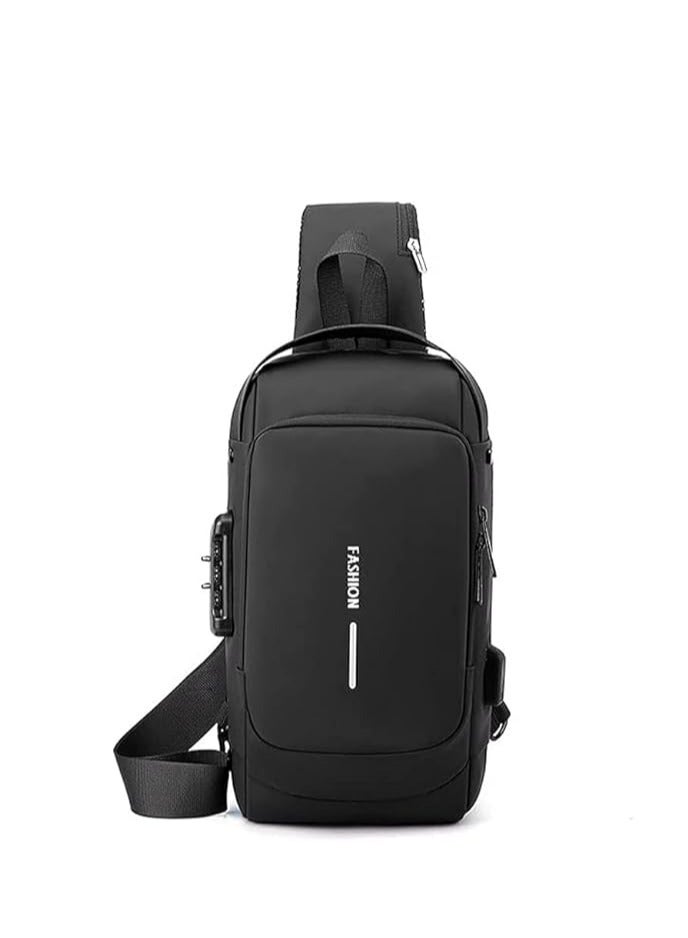 Crossbody Sling Bag Shoulder Backpack, Anti-theft Chest Waterproof Bag One Strap Sling Bags with USB Charging Port for Hiking Cycling Travelling Outdoor.  ( Black )