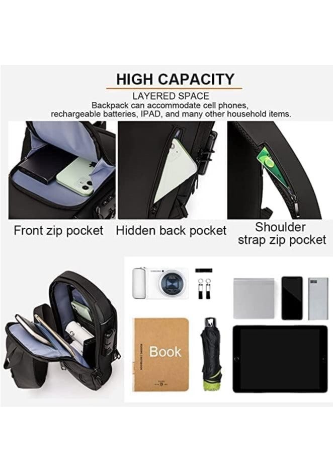 Crossbody Sling Bag Shoulder Backpack, Anti-theft Chest Waterproof Bag One Strap Sling Bags with USB Charging Port for Hiking Cycling Travelling Outdoor.  ( Black )