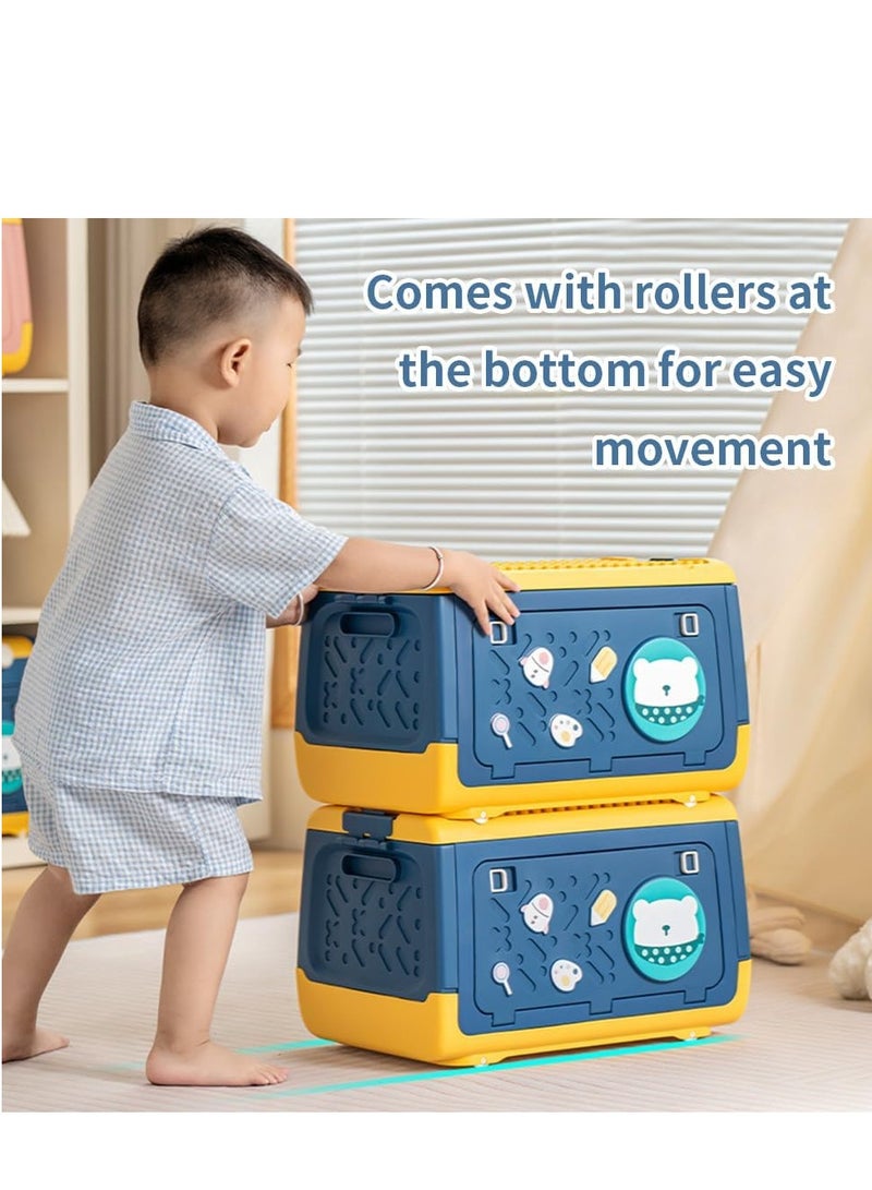 Toy Storage Box with Wheels Blue, Multipurpose Portable Storage Case Container Cute for Games Book Puzzles Kids Bedroom Nursery Room