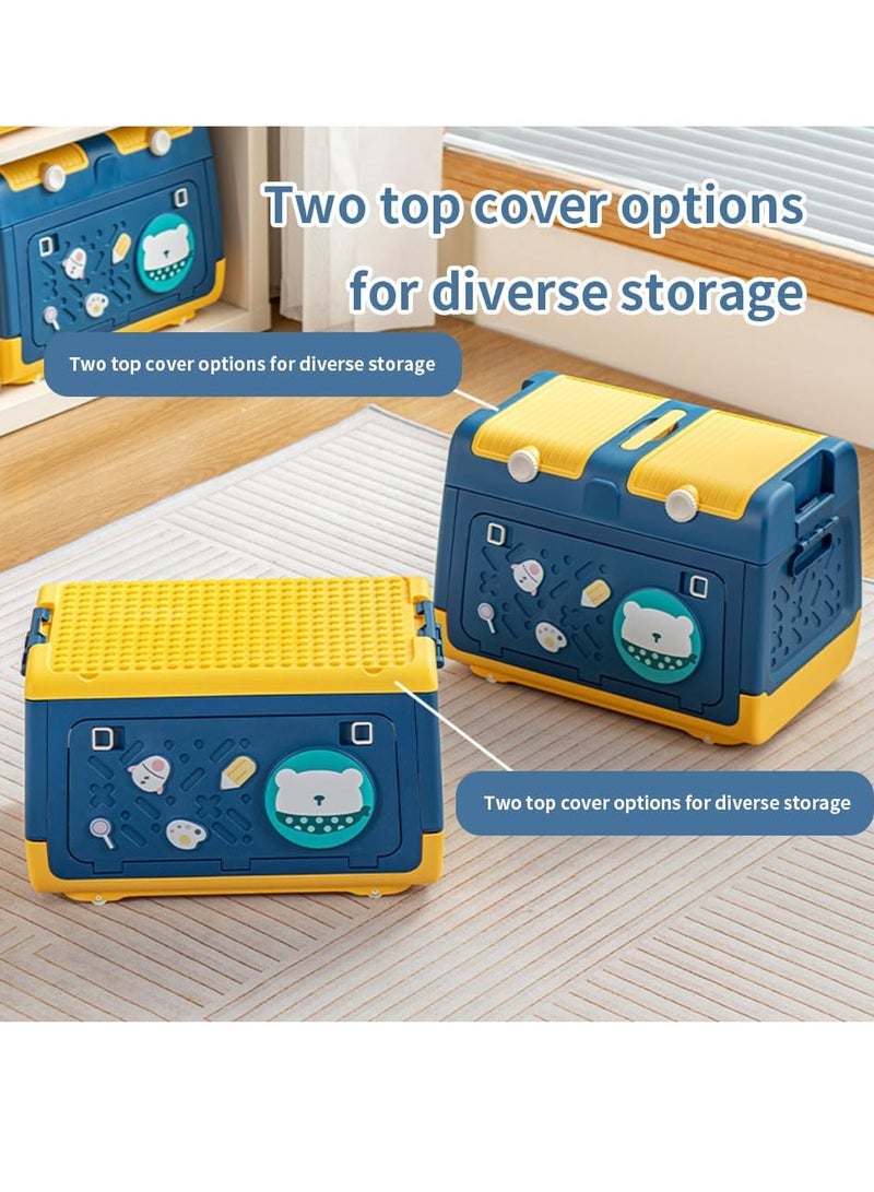 Toy Storage Box with Wheels Blue, Multipurpose Portable Storage Case Container Cute for Games Book Puzzles Kids Bedroom Nursery Room