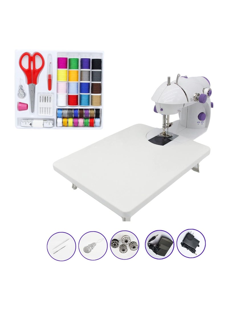 Mini Sewing Machine, Two-Speed Portable Sewing Machine with Thread Box and Extension Table  Beginner-Friendly Sewing Kit with Light, Perfect for Kids and Home Use  Compact and Lightweight - Purple