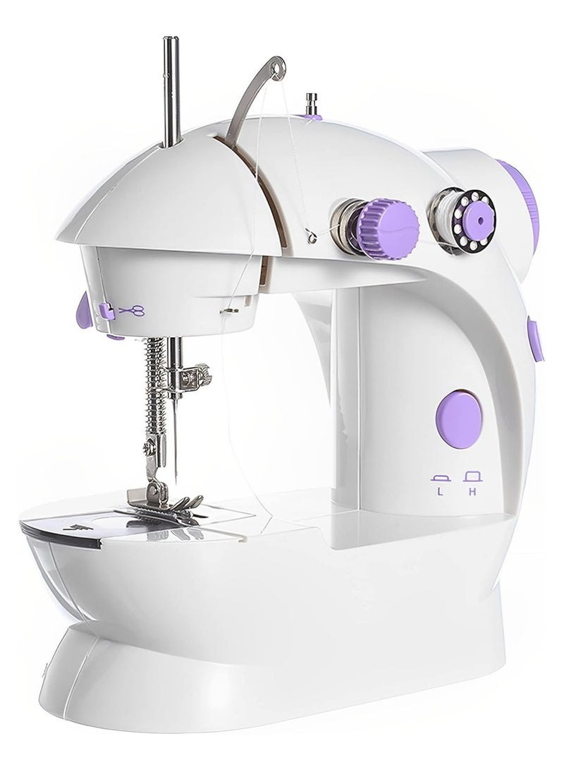 Mini Sewing Machine, Two-Speed Portable Sewing Machine with Thread Box, Extension Table & LED Light, Compact Sewing Kit for Beginners & Kids, Easy to Use for Home Crafting, Purple