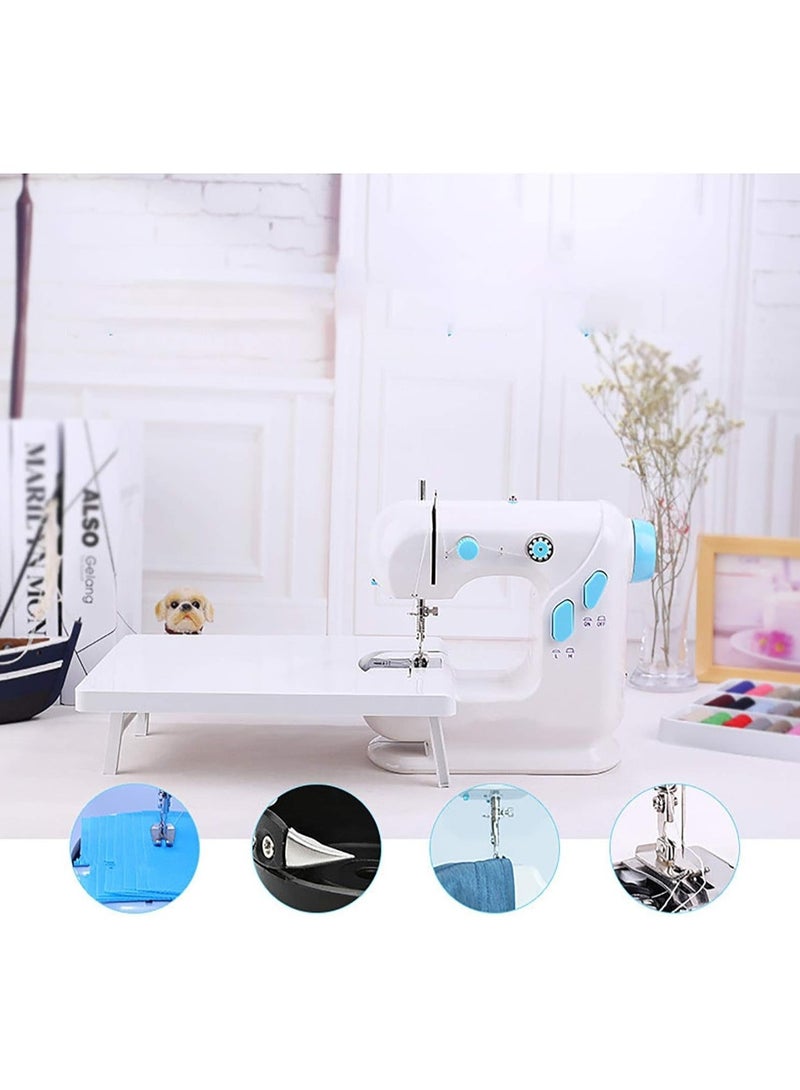 Mini Sewing Machine Household Electric Multifunctional Sewing Machine Portable Mini Sewing Machine with Expansion Table Easy to Use (Color: White)