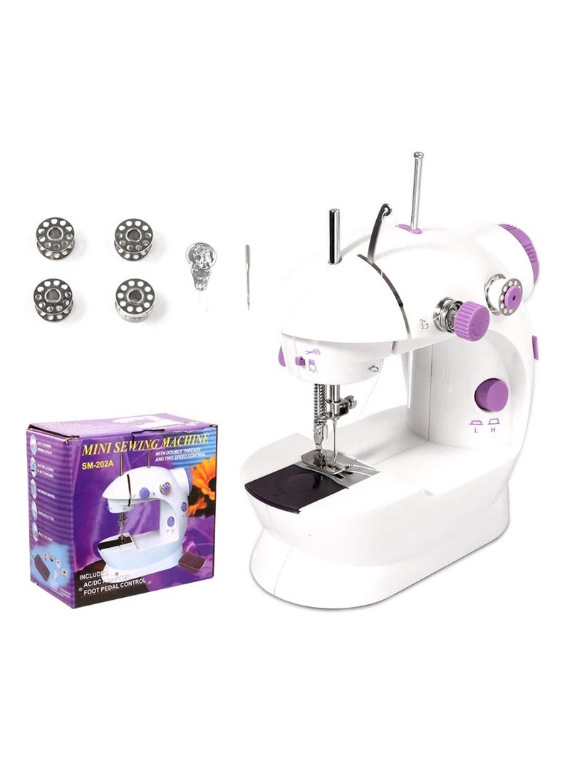 Mini Portable Sewing Machine 2-Speed Double Thread Electric Household Multifunction Sewing Machin with Light Cutter Foot Pedal