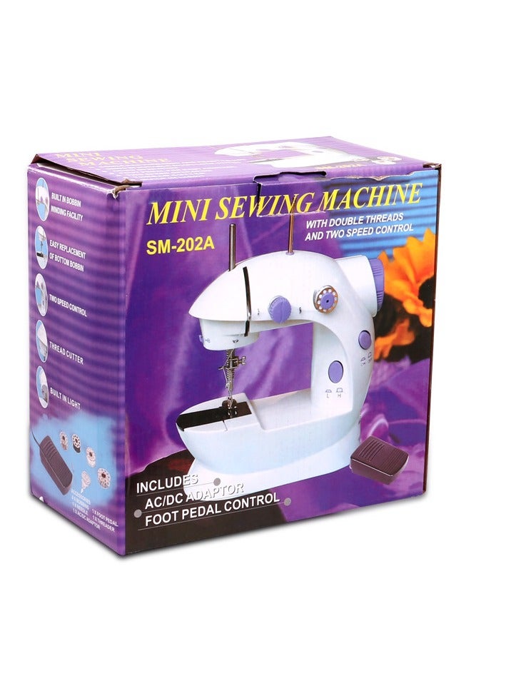 Mini Portable Sewing Machine 2-Speed Double Thread Electric Household Multifunction Sewing Machin with Light Cutter Foot Pedal