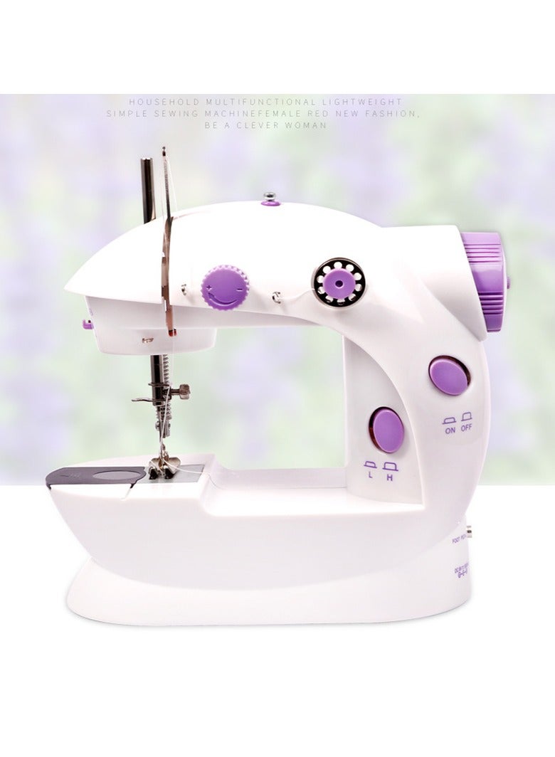 Mini Portable Sewing Machine 2-Speed Double Thread Electric Household Multifunction Sewing Machin with Light Cutter Foot Pedal