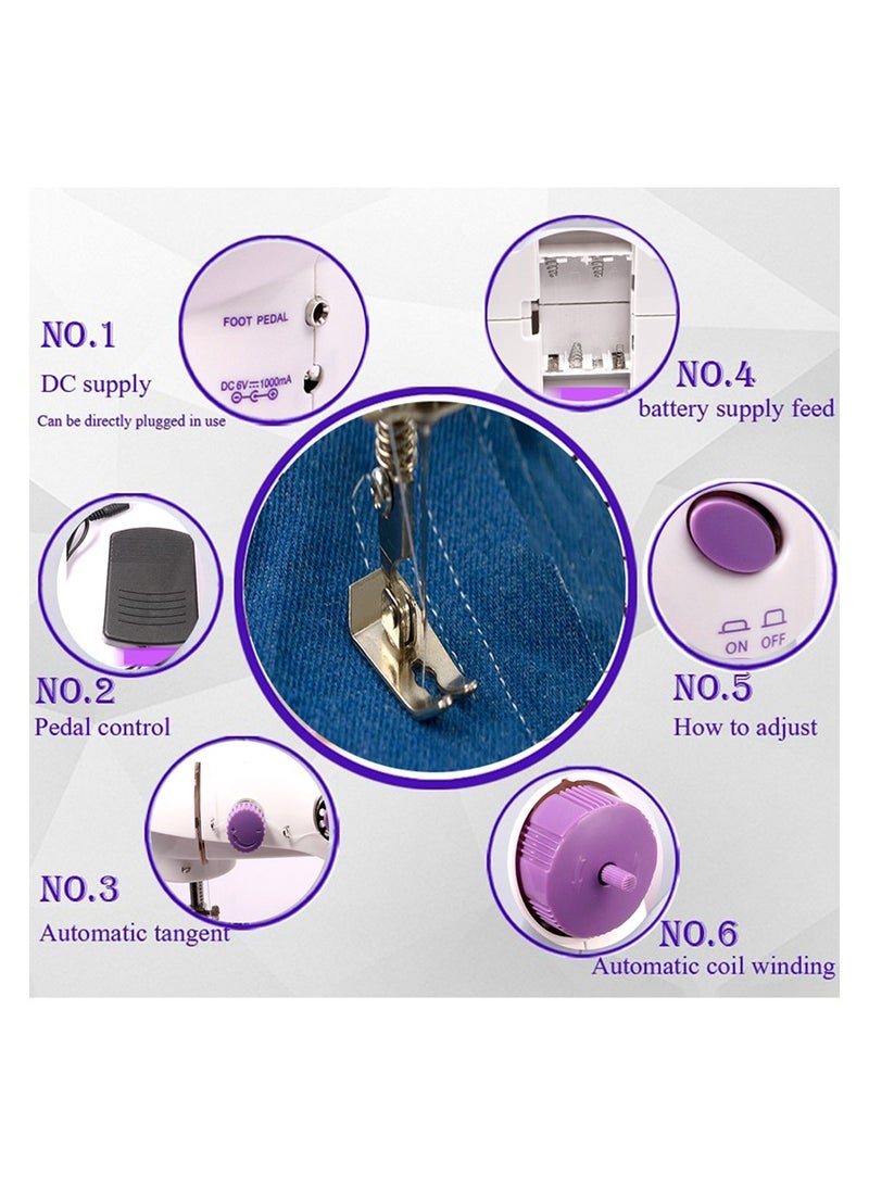 Mini Portable Sewing Machine 2-Speed Double Thread Electric Household Multifunction Sewing Machin with Light Cutter Foot Pedal