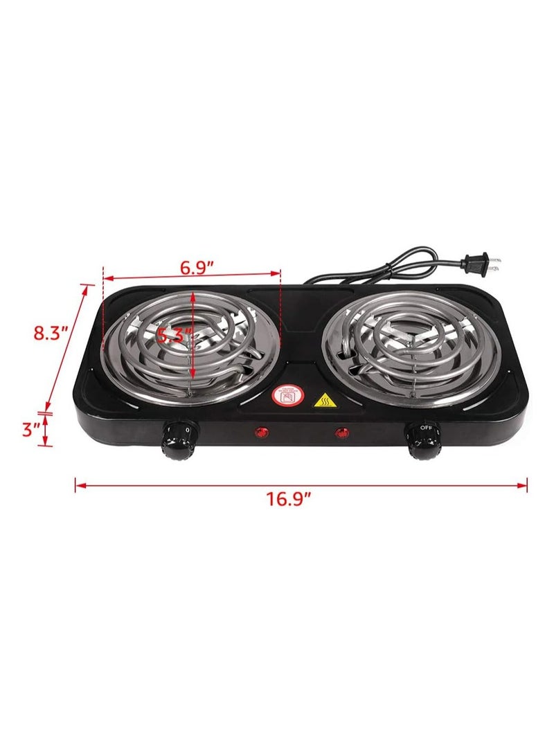 Portable Electric Double Coil Burners - Countertop Hot Plate with Automatic Temperature Control for Home and Outdoor Cooking