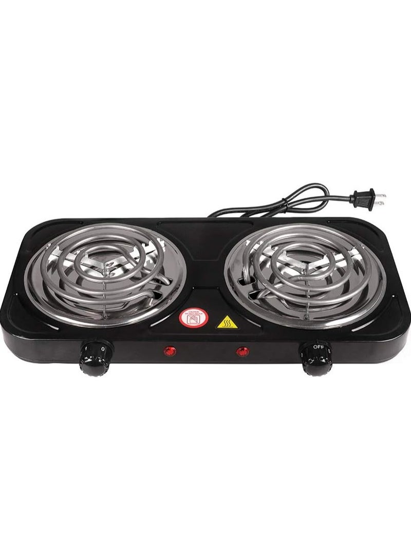 Portable Electric Double Coil Burners - Countertop Hot Plate with Automatic Temperature Control for Home and Outdoor Cooking