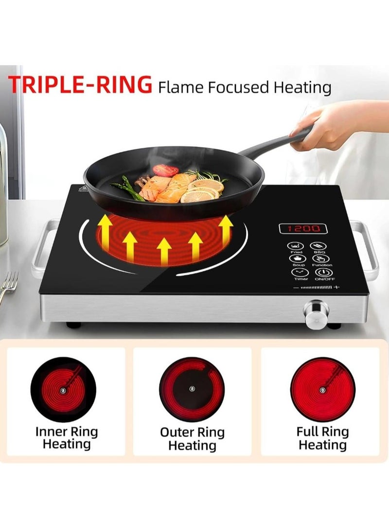 Digital Infrared Cooker – Single Infrared Burner with Adjustable Temperature, Multi-Function Cooking Hob with Button Control, 180-Min Timer for Hot Pot, Frying, Stir Fry, BBQ, Soup & More