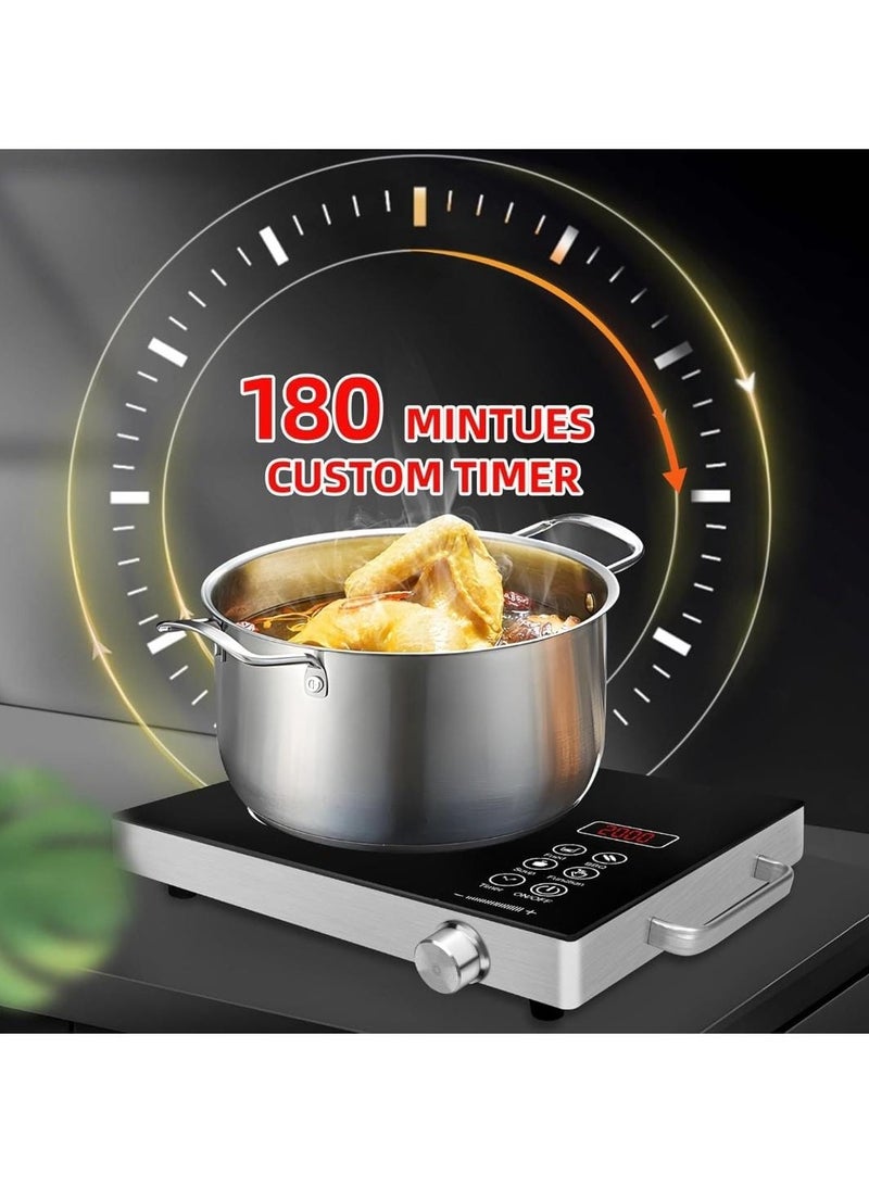 Digital Infrared Cooker, Single Infrared Burner Cooker with Adjustable Temperature, Multi-Function Cooking Hob with Button Control, 180-Min Timer for Hot Pot, Frying, Stir Fry, BBQ, Soup & More