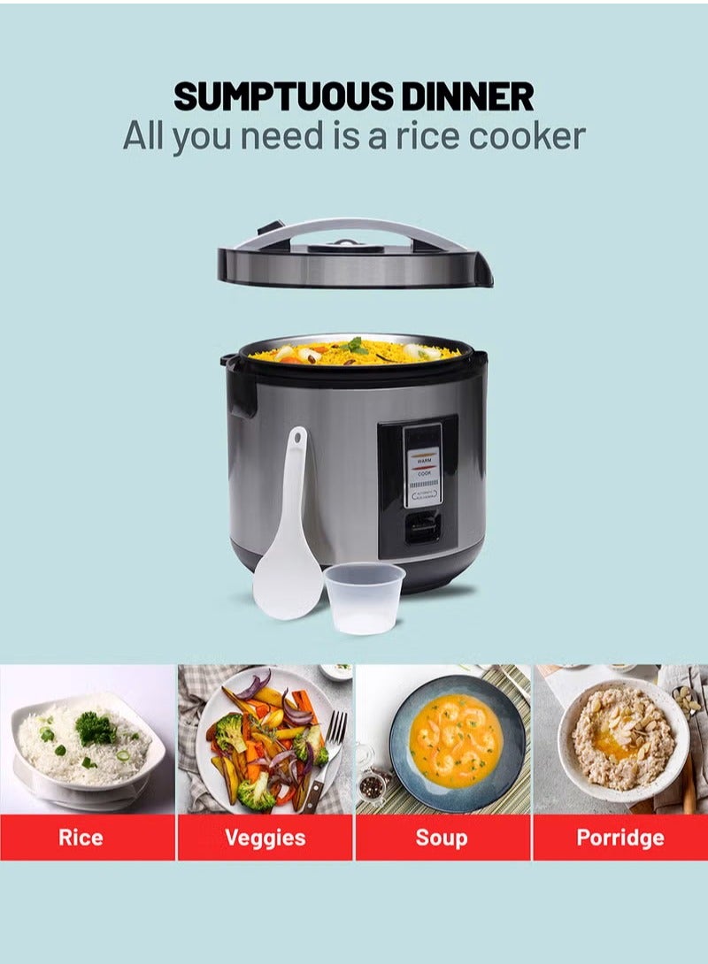 Rice Cooker 2 L Durable Construction| Removable Non-Stick Pot, Cool Touch Handle| Includes Cook, Warm Functions, Plastic Steamer| Perfect for Vegetables, Soups, Sauces etc