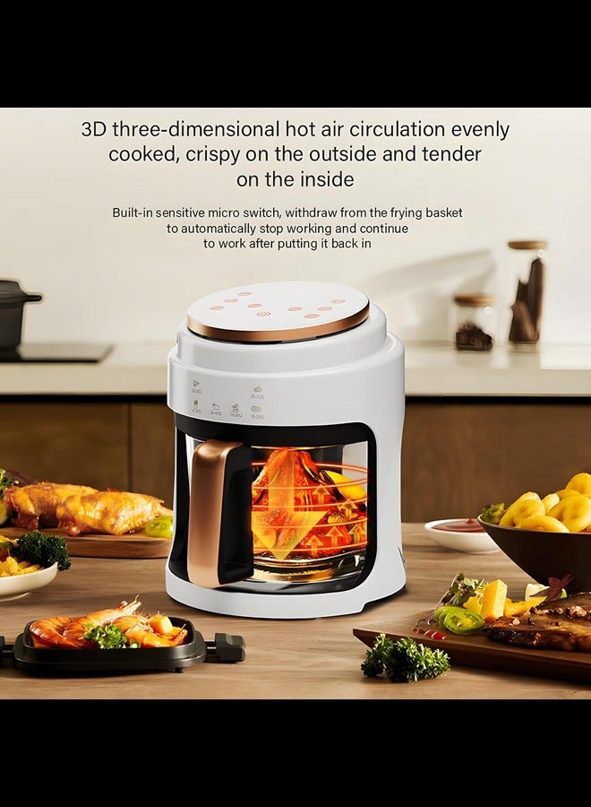 Glass Air Fryer,1100W 4.2Qt Smart Compact Air Fryers,360° Viewing Window,3d Three-Dimensional Hot Air Circulation Evenly,Cooks Quickly, 95% Less Oil for Healthier Meals, Easy To Clean,Black