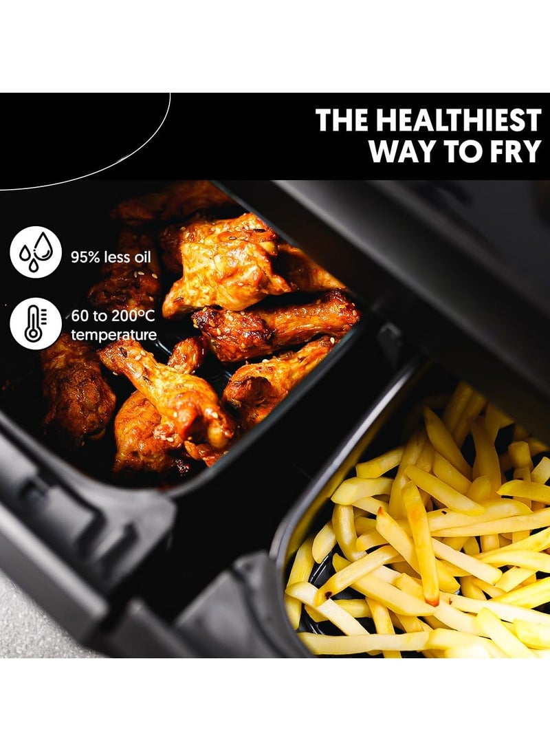 8L Oil-Free Hot Air Fryer, 1700W Dual Basket Fryer with 10 Cooking Programs, Digital Timer & Non-Stick Grates – Healthy Cooking Made Easy