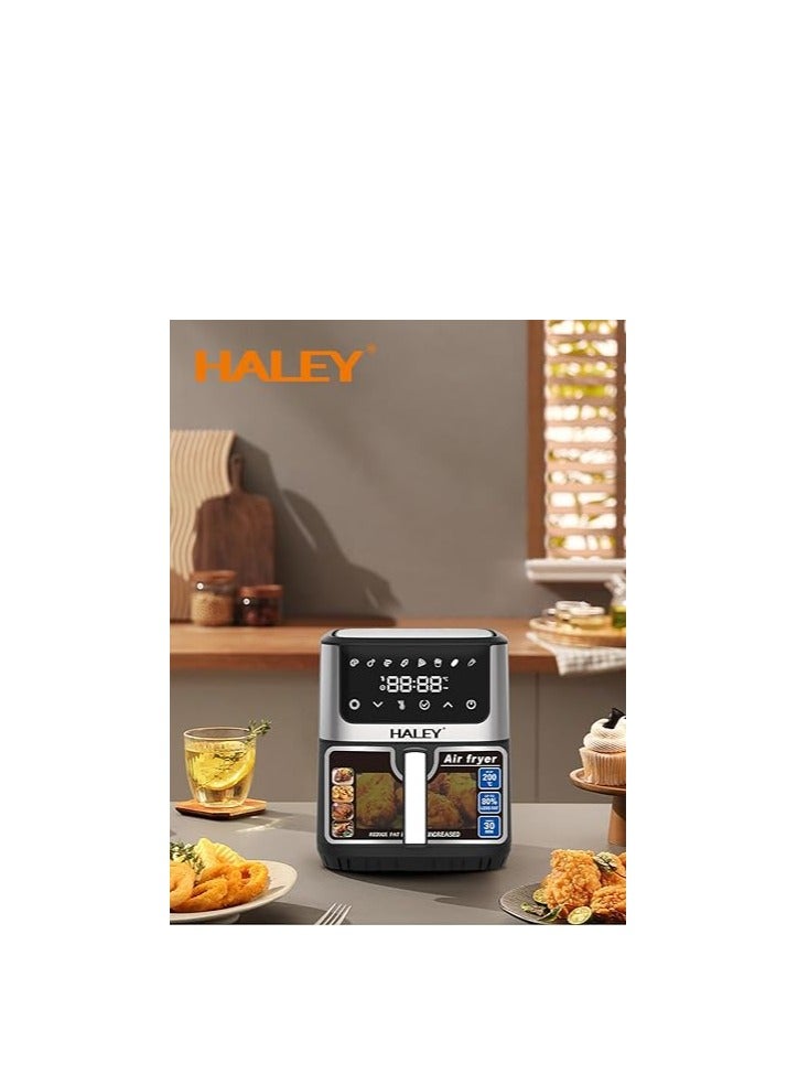 Wtrtr HALEY Air Fryer 8L with Window, 2000W stainless steel air fryer oven led touch screen oilless, ptfe free, dishwasher safe,2 Years Warranty (8L)