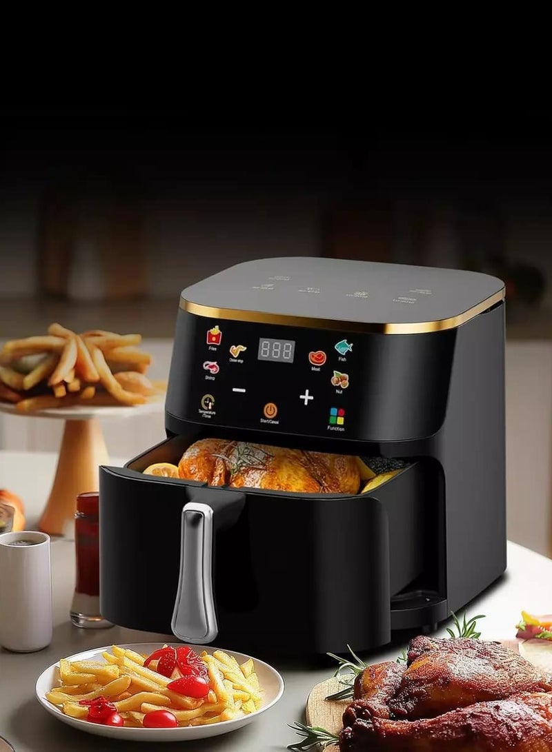 Multifunctional Air Fryer 10L, 1600W with Preset Functions, Temperature Control, Dishwasher Safe, Oil-Free Cooking, Black Air Fryer for Frying, Baking, Roasting, and Grilling