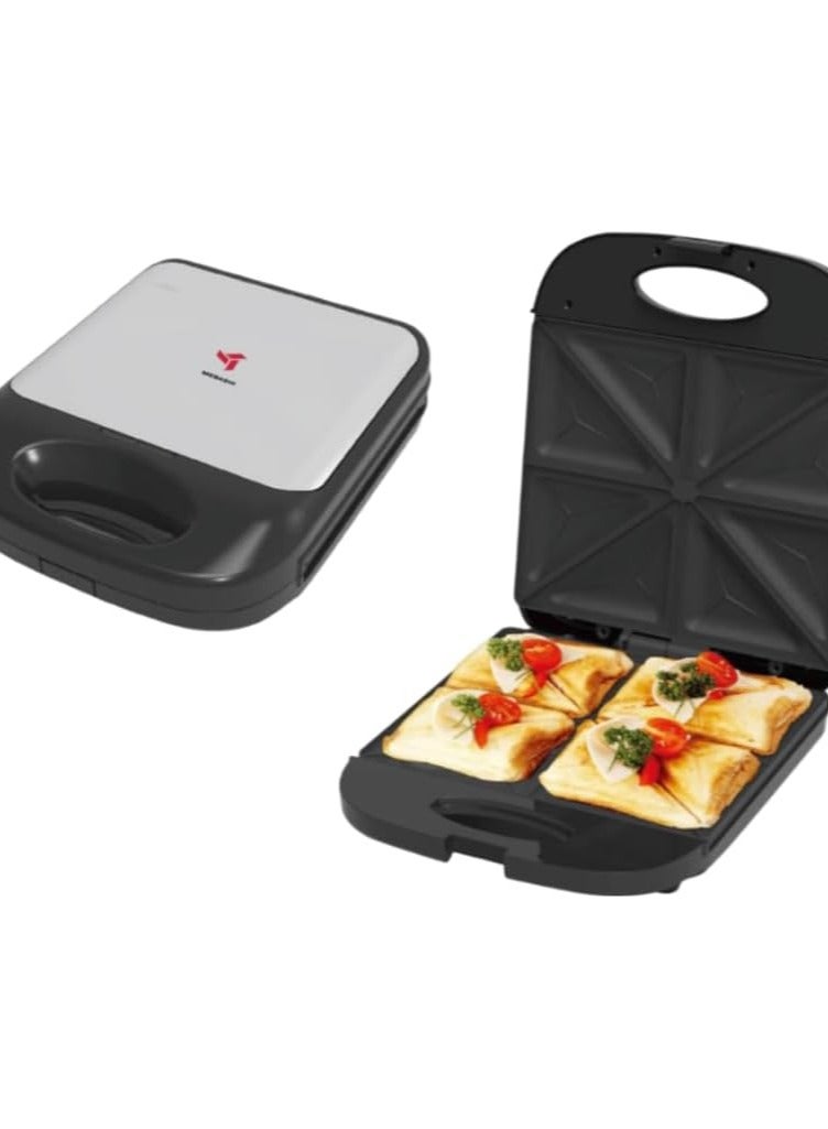 MEBASHI 4-Slice Sandwich Maker – 1400W | Auto Lock Clip | Non-Stick Plates | Cord Wrap and Upright Storage (ME-SW1007B4) (1400W)