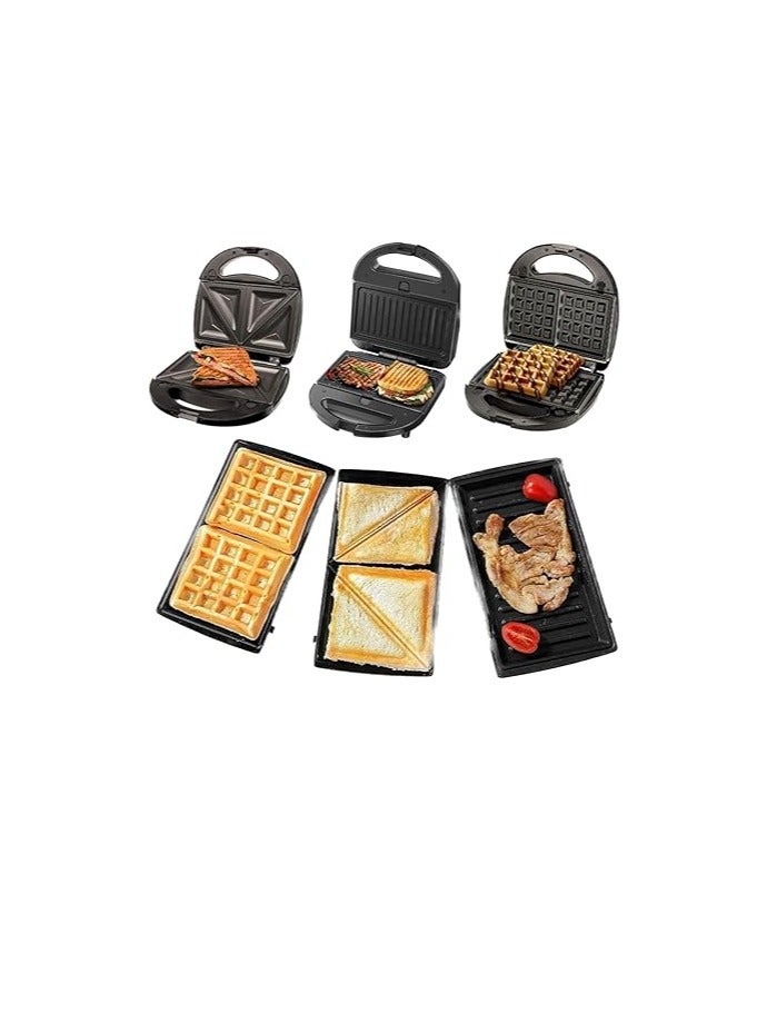 Wtrtr Sandwich Maker,3-in-1 Multi Snack Maker,Detachable Sandwich, Grill, Waffle Making Plates with Bakelite Coating, 1-Year Warranty(20B)