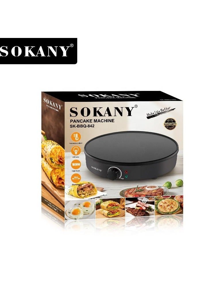 Sokany Pancake and Crepe Maker, 1000 Watt, Black- SK-BBQ-842