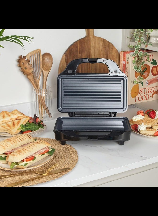 3-In-1 Snack Maker - Sandwich Toaster, Waffle Maker, Panini Press Grill, Includes Removable Extra Large Deep Fill Hot Plates, Non-Stick, 900W, Auto Temperature Control, Stay Cool Handle