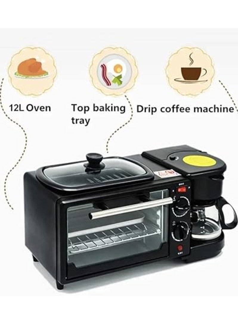 -in-1 Multifunctional Breakfast Maker: 1250W with Drip Coffee Machine, Oven, and Top Tray for Frying and Warming