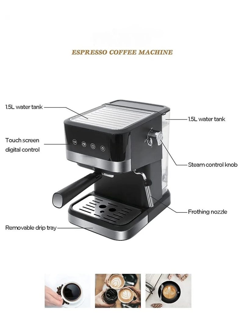 Espresso Coffee Maker with Milk Frother, 20 Bar Pressure, 1050W, 1.5L Water Tank, Professional Cappuccino Machine for Home, Latte, and Coffee Brewing