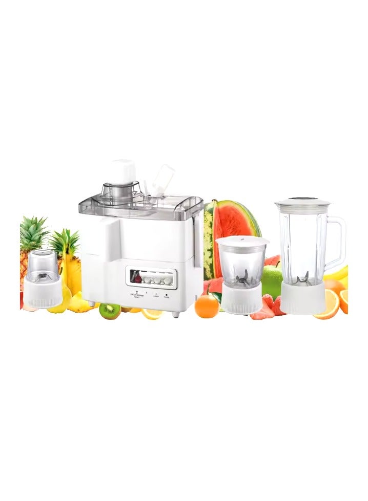 4-In-1 Food Processor Juicer Extractor Blender Mill Mincer, Meat Chopper, Grinder, 2 Speeds + Pulse, Powerful Motor, Stainless Steel Blade, Perfect For Dry And Wet Fine Grinding, Mixing And Juicing 1 L 800W White