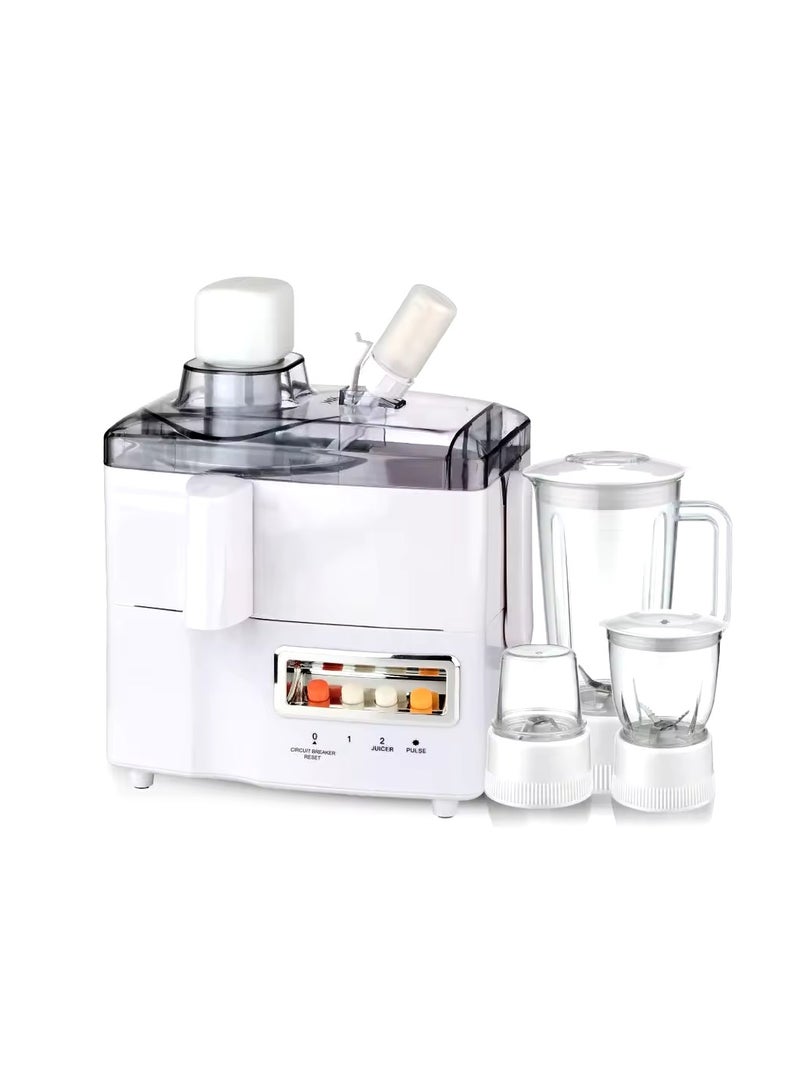 4-In-1 Food Processor Juicer Extractor Blender Mill Mincer, Meat Chopper, Grinder, 2 Speeds + Pulse, Powerful Motor, Stainless Steel Blade, Perfect For Dry And Wet Fine Grinding, Mixing And Juicing 1 L 800W White