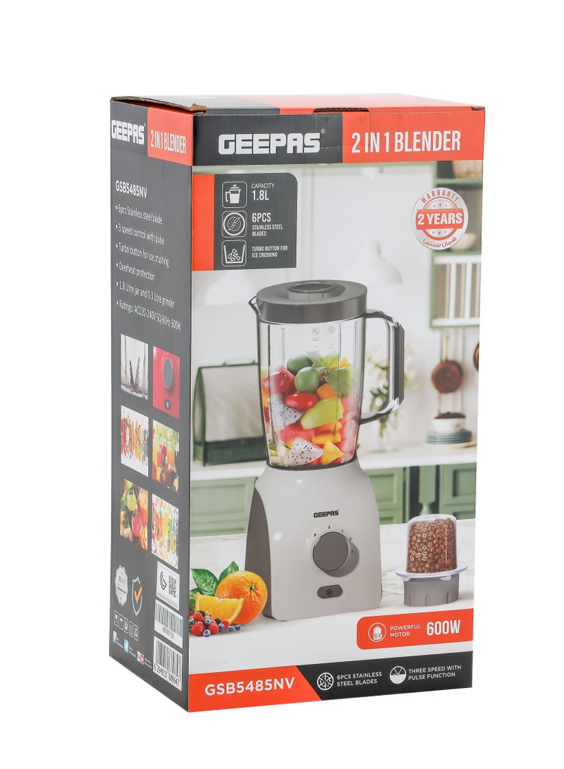 2-In-1 Blender With 1.8L Jar 3 Speed And Pulse Function 600 W GSB5485NV Multicolour