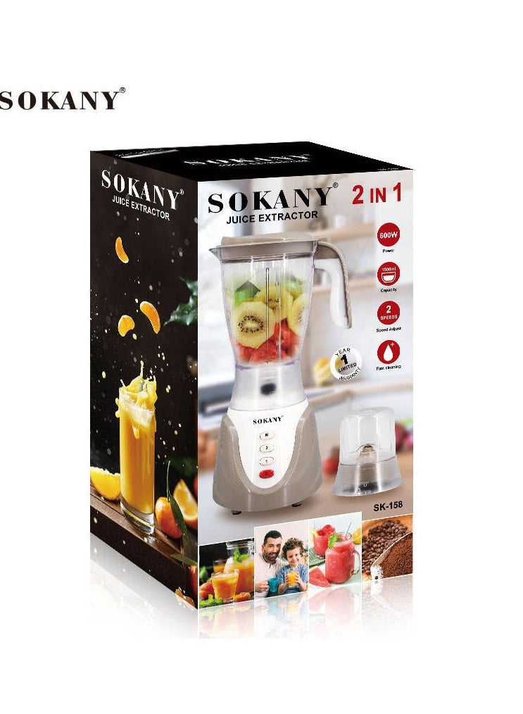 Sokany Blender & Grinder 1.5 Liters 600 Watts SK-158